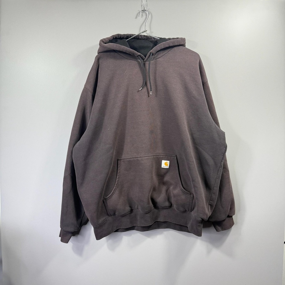 Carhartt Hoodie Mens 2XL Brown Faded Fleece Pullover Kangaroo Pocket Workwear